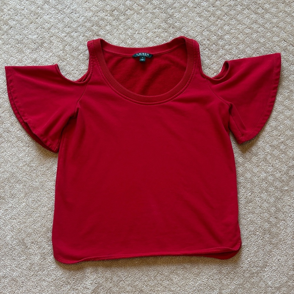 Lauren Ralph Lauren Vibrant Red Cold Shoulder Blouse - Picture 2 of 7